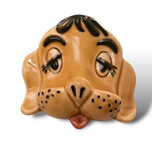 Vintage Eyeglass Holder Figurine Puppy Droopy Dog Head Ceramic Desk Gift